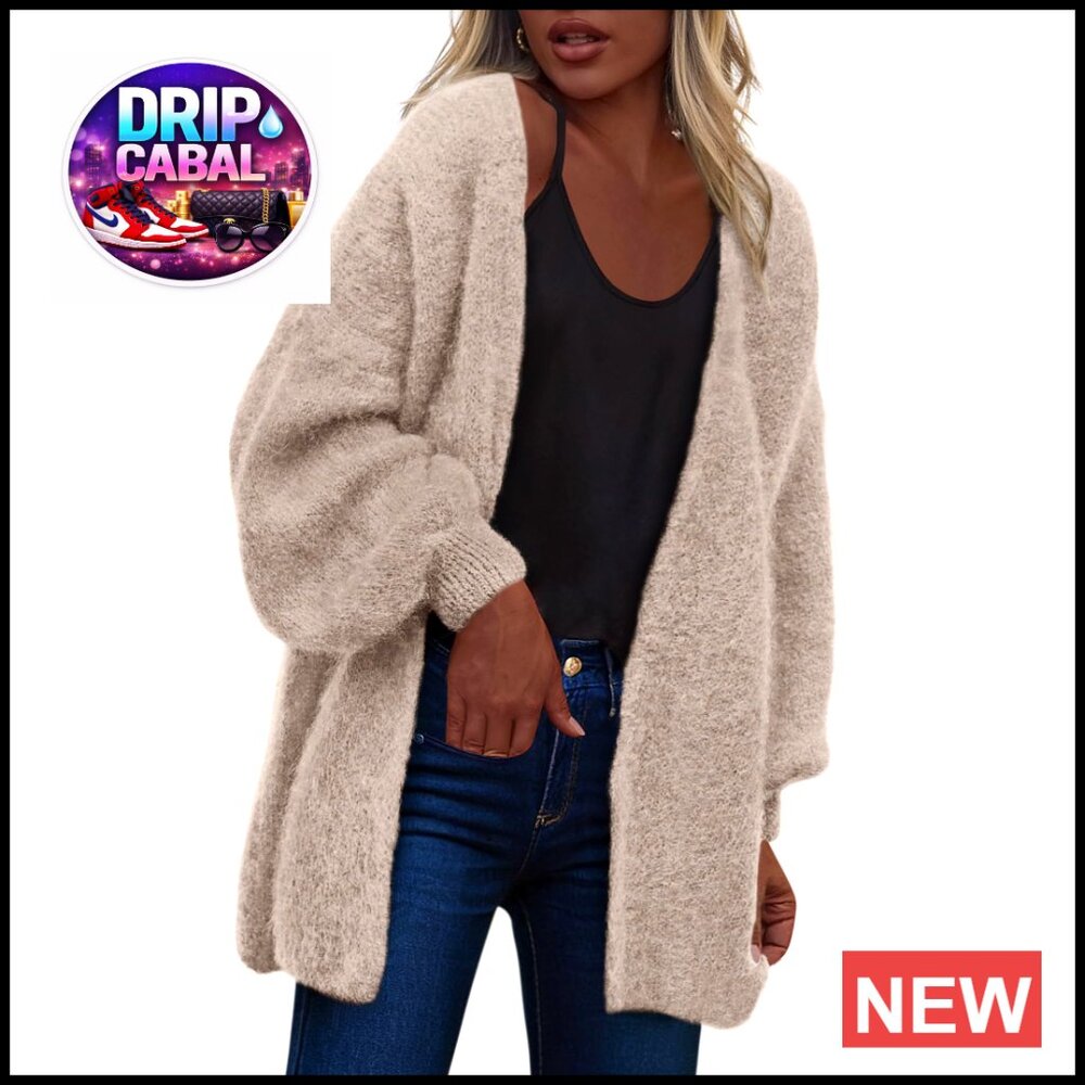 Oversized Drop Shoulder Cardigan Soft Knit Slouchy Sweater Open Front Chic